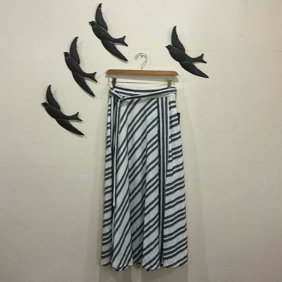 NEW! DKNY Asymmetrical Eyelash Fringe Stripe Belted Maxi Skirt - 4 ~ $109 - Picture 5 of 15